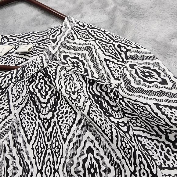 Caffe Marrakesh Top Women 2X Black White Popover Button Neck Short Sleeve Cotton - Picture 4 of 11